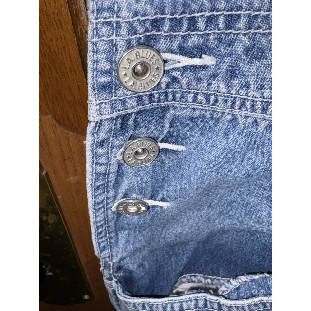 Vintage LA Blues Y2K Denim Bib Overalls Women's Size M Multi Mini Front Pockets